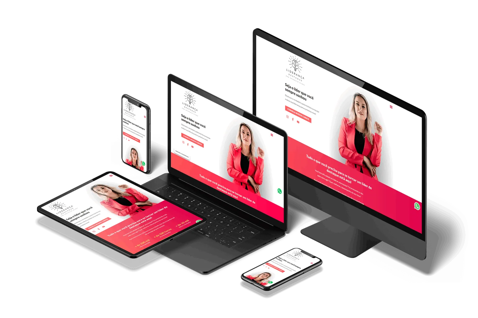 Site Liderança Destaque mostrado em vários dispositivos