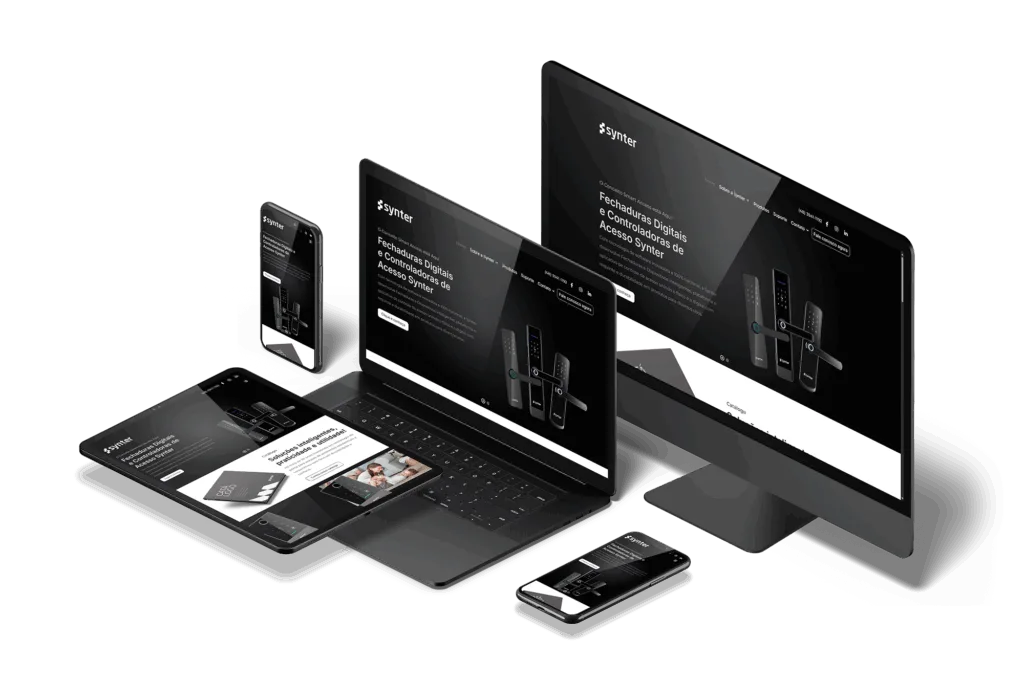 5 sinais de que está na hora de atualizar o site da sua empresa 1 Site Synter Fechaduras mostrado em diversos dispositivos