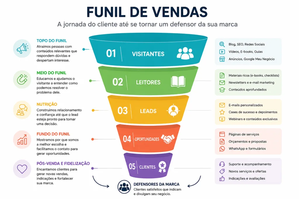 O que é Funil de vendas e por que ele é essencial para o sucesso do seu negócio 1 representacao de todas as etapas de um funil de vendas completo