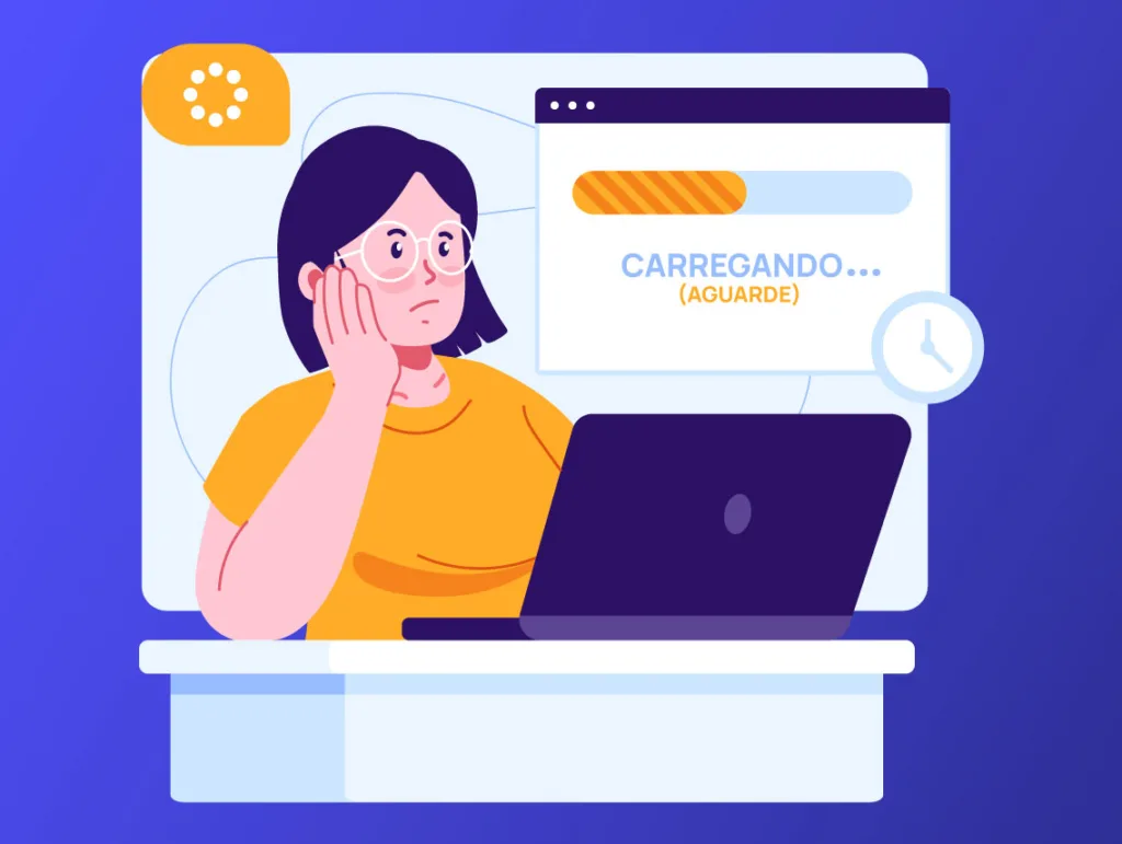 Mulher triste ao ver a velocidade do site lenta