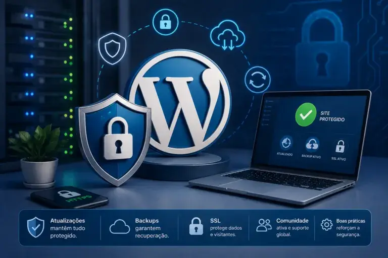 computador com a plataforma wordpress aberta mostrando a sua segurança