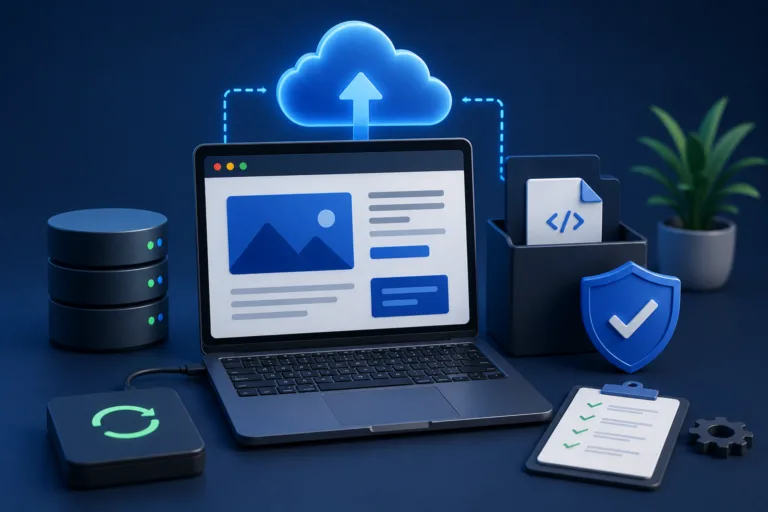computaor com uma nuvem simbolizando o backup de site